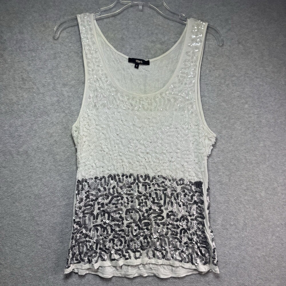Y2K White Gray Sequin Tank Top Medium Sparkle  Fairycore Club Rave Party 2000s
